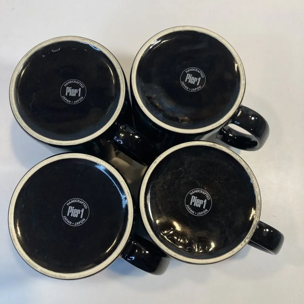 4 Pier 1 Mugs Tartan Plaid Green Black EUC Coffee Tea Mug Stoneware Japan 12oz